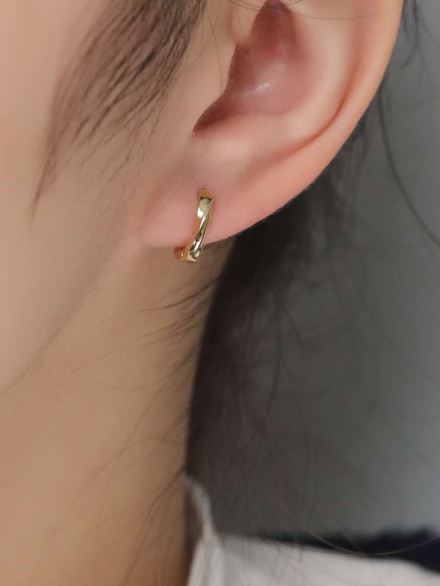 極簡風格圓耳環 - 金黃色 - 查看 1