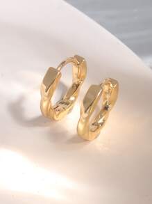 極簡風格圓耳環 - 金黃色 - 查看 2