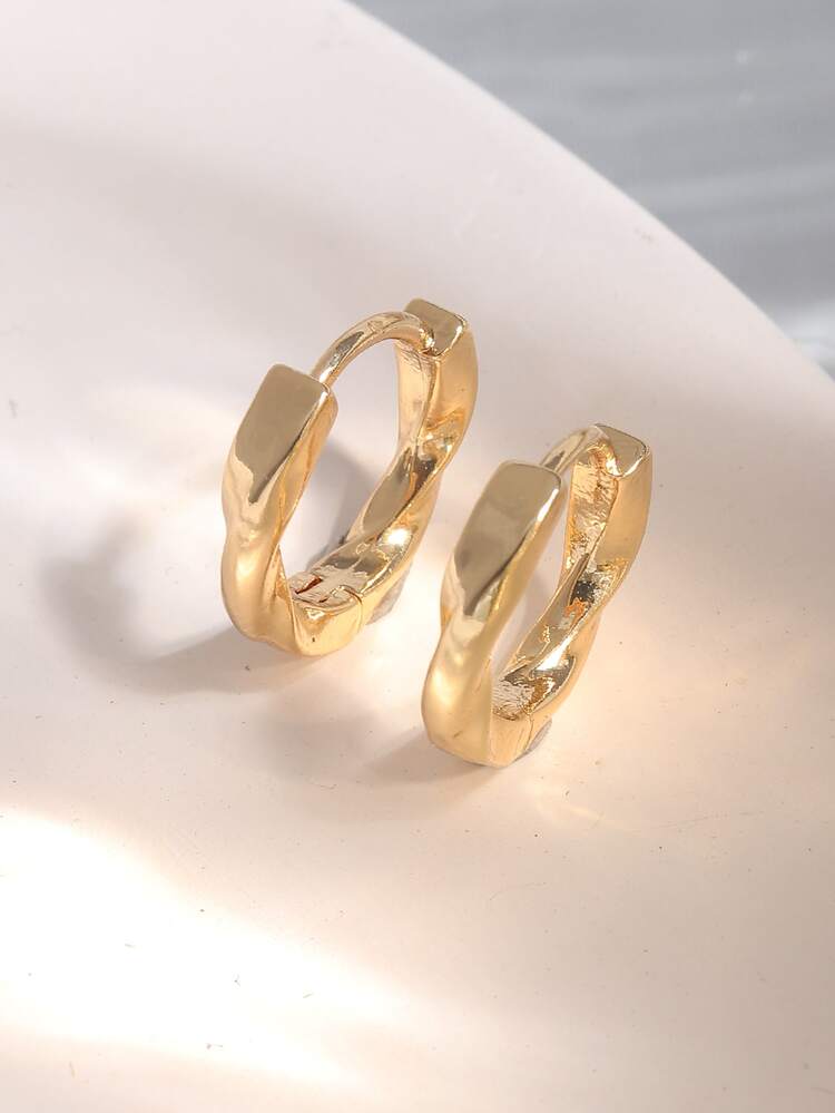 極簡風格圓耳環 - 金黃色 - 查看 2