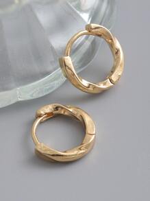 極簡風格圓耳環 - 金黃色 - 查看 3