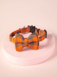 Plaid Print Bow Decor Pet Collar - Multicolor - View 1