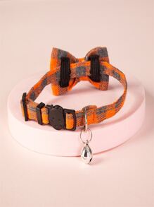 Plaid Print Bow Decor Pet Collar - Multicolor - View 2