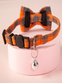 Plaid Print Bow Decor Pet Collar - Multicolor - View 3
