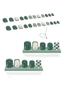 24 móng tay giả kẻ caro - màu xanh lá - Xem 5