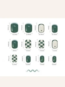 24 móng tay giả kẻ caro - màu xanh lá - Xem 6