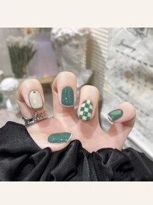 24 móng tay giả kẻ caro - màu xanh lá - Xem 4