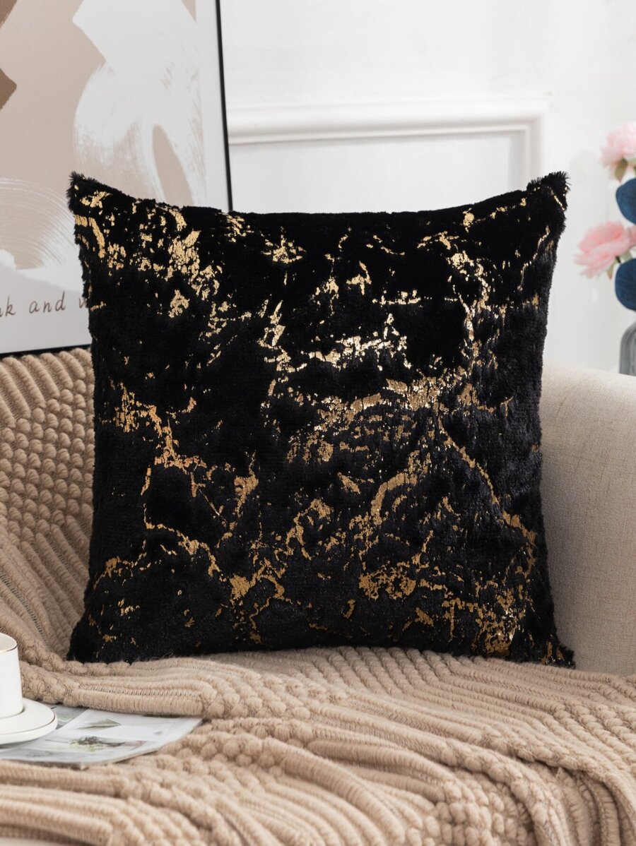 Funda de cojín sin relleno con patrón metálico felpa - Negro - Ver 1