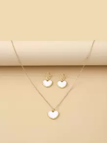 Heart Charm Necklace & Earrings Valentines - Multicolor - View 1