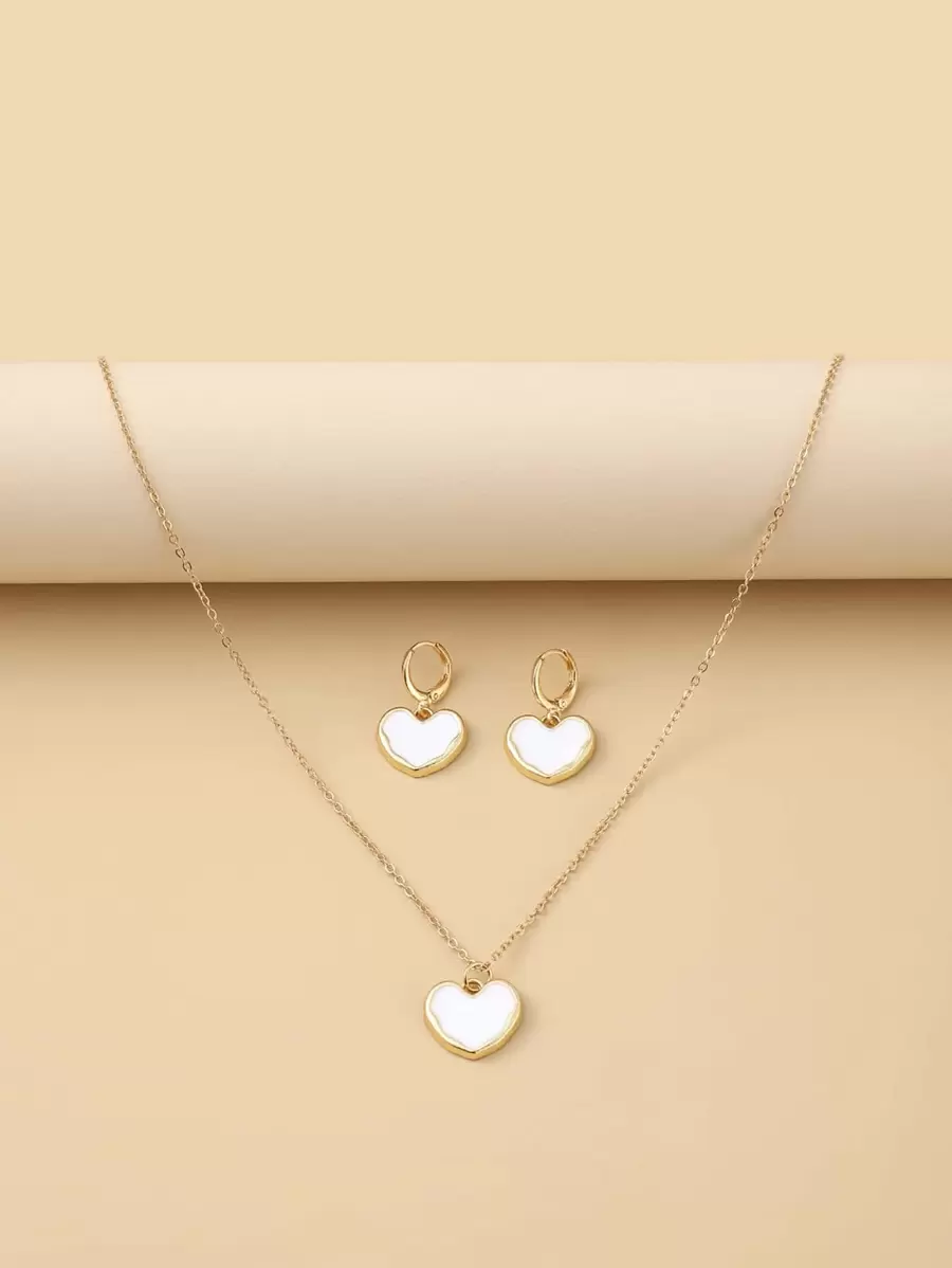 Heart Charm Necklace & Earrings Valentines - Multicolor - View 1