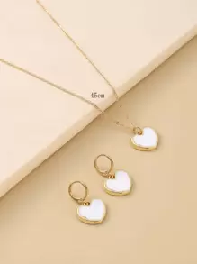 Heart Charm Necklace & Earrings Valentines - Multicolor - View 2