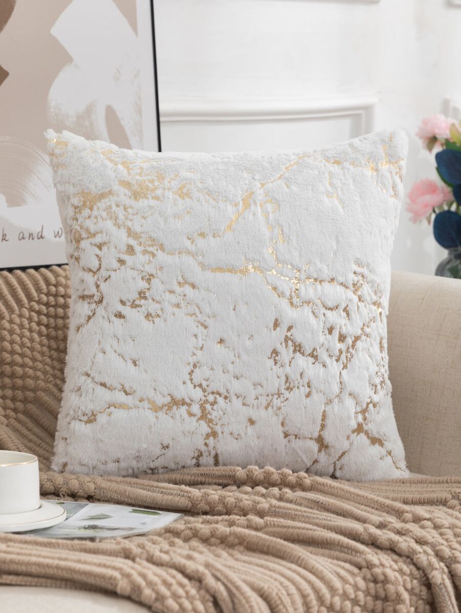 1pc Metallic Pattern Plush Cushion Cover Without Filler, Modern Fabric Decorative Cushion Cover Without Filler For Bed, Sofa - White - View 1