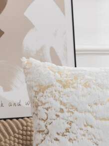 1pc Metallic Pattern Plush Cushion Cover Without Filler, Modern Fabric Decorative Cushion Cover Without Filler For Bed, Sofa - White - View 4