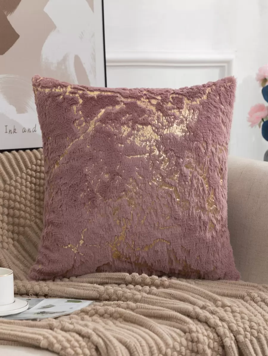 Husă de pernă de pluș cu model metalic, fără umplutură - Roz praf - Vizualizare 1