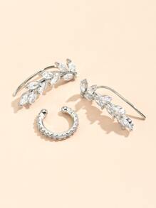 3 cái Zirconia Trang trí Ear Cuff Đồ trang sức bằng đồng - Bạc - Xem 3