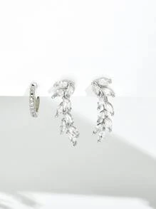 3 cái Zirconia Trang trí Ear Cuff Đồ trang sức bằng đồng - Bạc - Xem 4