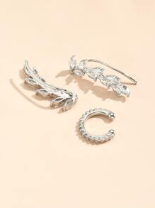 3 cái Zirconia Trang trí Ear Cuff Đồ trang sức bằng đồng - Bạc - Xem 5