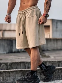 Manfinity Hypemode Pantaloncini larghi da uomo con vita con coulisse, gamba ampia, tinta unita color cachi, adatti per il ritorno a scuola