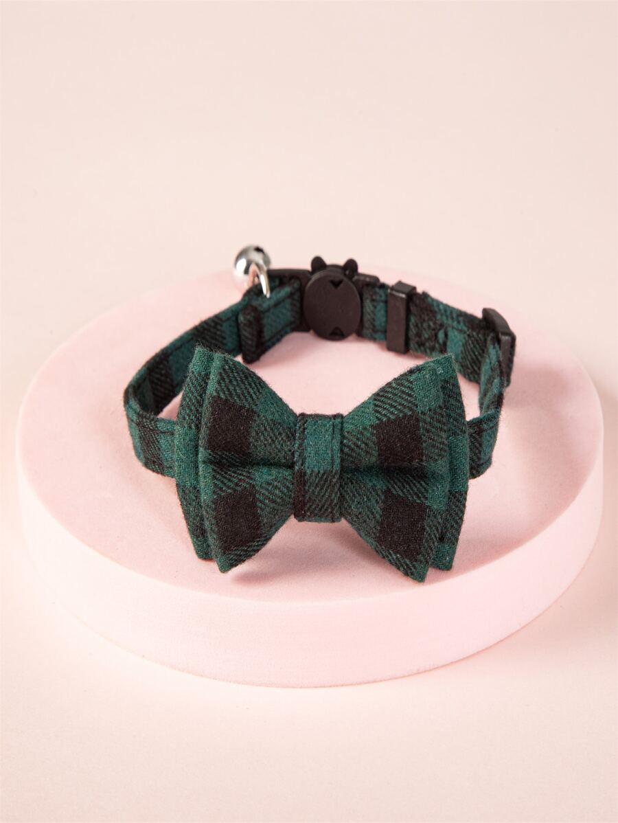 Plaid Print Bow Decor Pet Collar - Multicolor - View 1