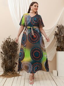 Đầm Plus Size Thắt lưng Bộ lạc Boho - Nhiều màu - Xem 1