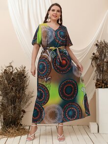 Đầm Plus Size Thắt lưng Bộ lạc Boho - Nhiều màu - Xem 5