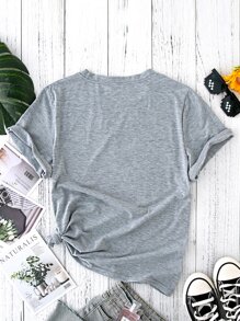 SHEIN LUNE Figure And Letter Graphic Tee - Grey - View 2