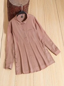 SHEIN LUNE 大碼素色紐扣細節直筒襯衫 - 藕粉色 - 查看 1