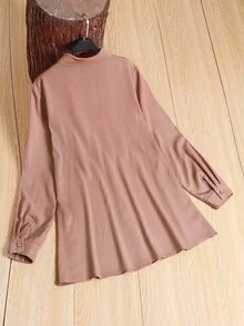 SHEIN LUNE 大碼素色紐扣細節直筒襯衫 - 藕粉色 - 查看 2