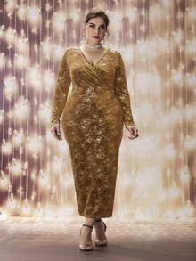 Đầm Plus Size Chia Hoa Hấp dẫn - màu nâu - Xem 4