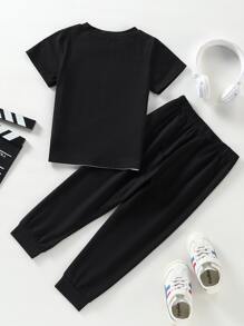 SHEIN Chàng trai trẻ Thuyền buồm In Khối màu Áo thun & quần thể thao - Nhiều màu - Xem 2