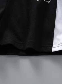 SHEIN Toddler Boys Colour Block Letter Graphic Tee & Shorts - Multicolor - View 5