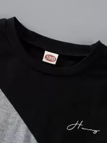 SHEIN Toddler Boys Colour Block Letter Graphic Tee & Shorts - Multicolor - View 6