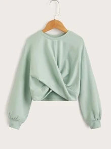 SHEIN Tween Girls' Casual Solid Color Twist Knot Sweatshirt, Autumn
