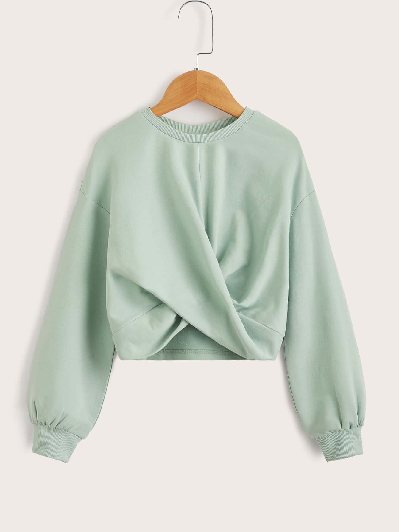 SHEIN Tween Girls' Casual Solid Color Twist Knot Sweatshirt, Autumn