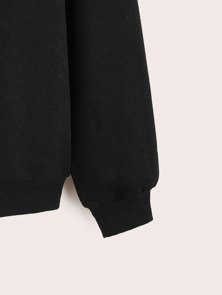 SHEIN Teen Girls Wave Print Pullover - Black - View 3