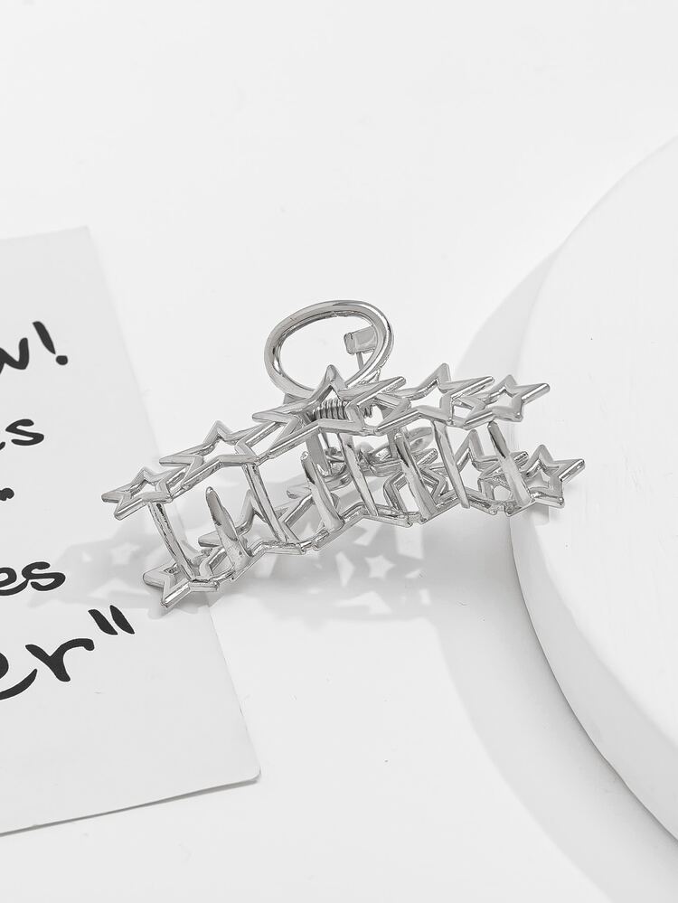 1 pieza Pinza de pelo de metal con decoración de estrella Y2K, tiaras de calle - Plateado - Añade 2