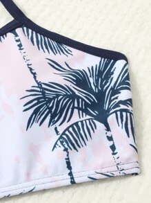 3 件装 Tween Girl 棕榈树印花交叉比基尼套装和泳裤夏季海滩 - 彩色 - 查看 4