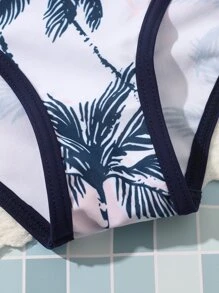 3 件装 Tween Girl 棕榈树印花交叉比基尼套装和泳裤夏季海滩 - 彩色 - 查看 5