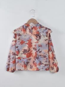 小女童紮染荷葉邊燈籠袖襯衫