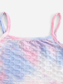 SHEIN Girls Textured Knit Tie Dye Cami Top & Biker Shorts - Multicolor - View 3