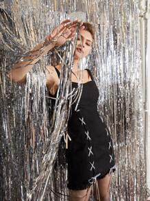 Tada 繫帶粗花呢吊帶洋裝 - 黑色 - 查看 5