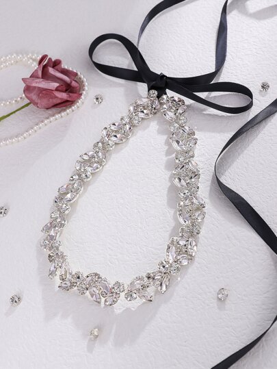 1pc Rhinestone Decor Bridal Belt Silver Belt Bridal Belt With Binding Tape,Suitable For Wedding Dress Valentine's Day Accessories