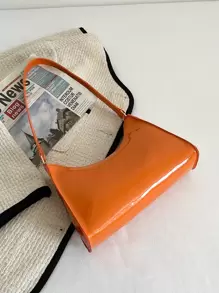 極簡風格漆皮法棍包 - 橘色 - 查看 1