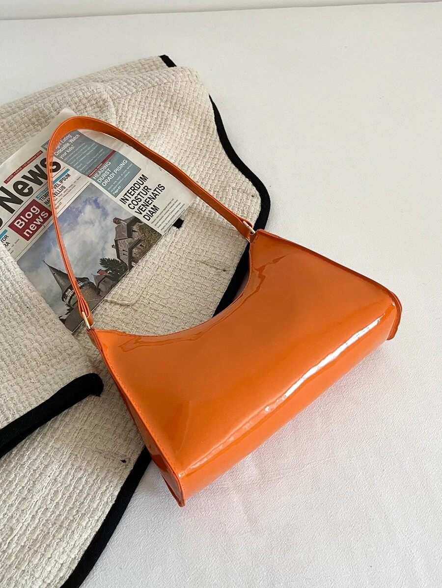 極簡風格漆皮法棍包 - 橘色 - 查看 1