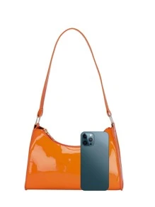 極簡風格漆皮法棍包 - 橘色 - 查看 4