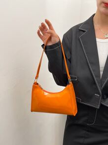 極簡風格漆皮法棍包 - 橘色 - 查看 6