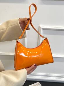 極簡風格漆皮法棍包 - 橘色 - 查看 7
