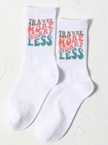 Slogan Graphic Crew Socks - trắng - Xem 1