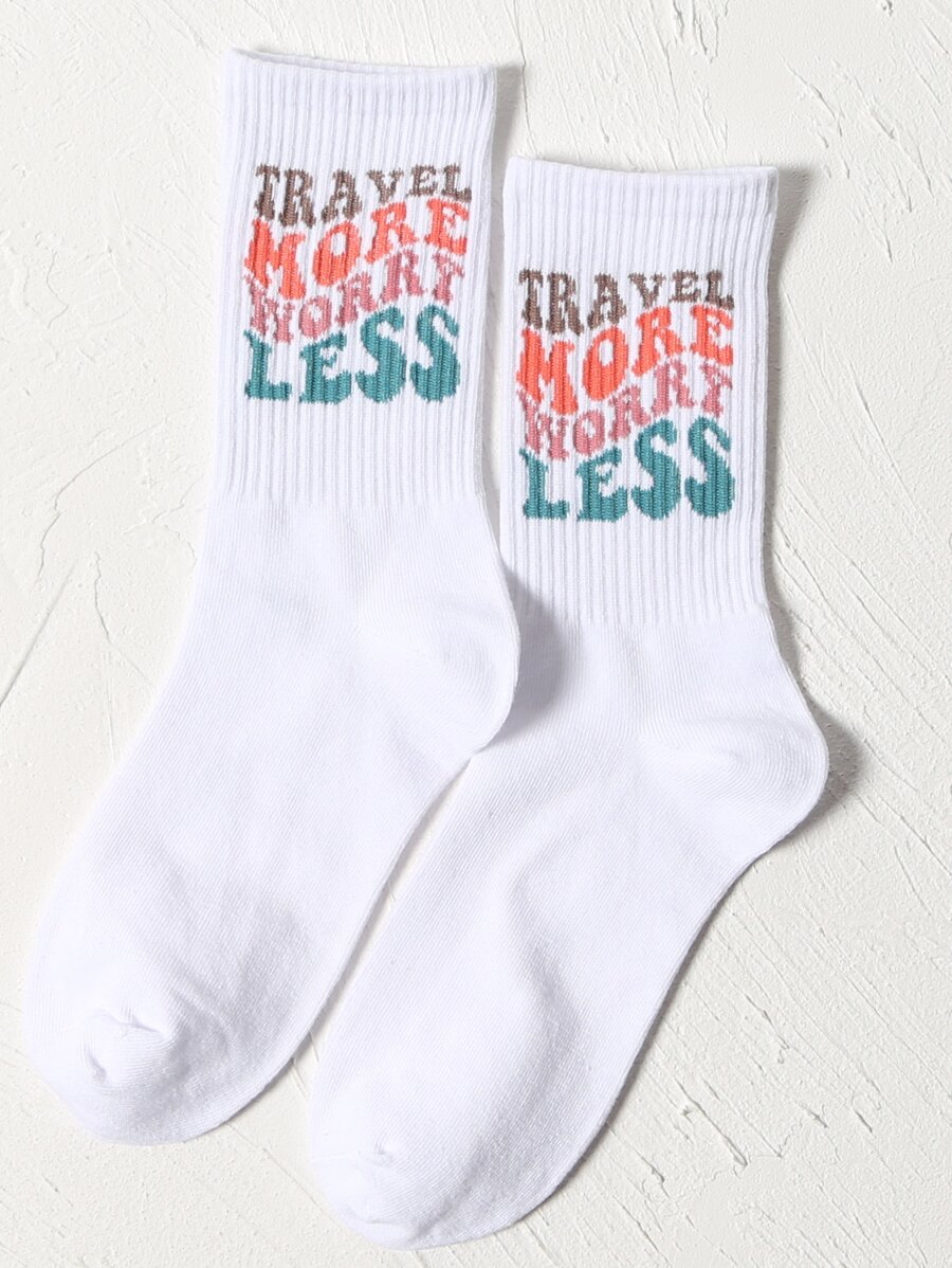 Slogan Graphic Crew Socks - trắng - Xem 1