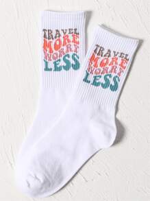 Slogan Graphic Crew Socks - trắng - Xem 2