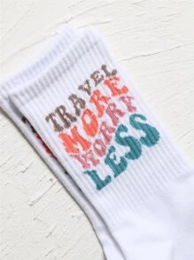 Slogan Graphic Crew Socks - trắng - Xem 3